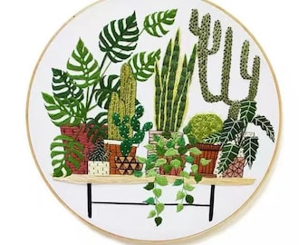 Plant Embroidery Kit For Beginner | Modern Embroidery Kit with Pattern | Flowers Embroidery Full Kit with Needlepoint Hoop| DIY Craft Kit