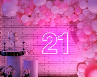 21 Veintiún letrero de neón personalizado para decoración de cumpleaños, luz LED numérica, decoración de eventos de fiesta de cumpleaños, decoración de pared de la habitación del hogar del jardín, regalo de cumpleaños