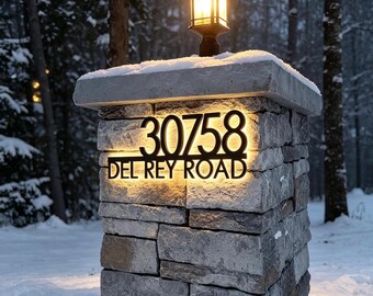 Backlit house numbers with street name under the bar modern illuminated address sign with LED lights