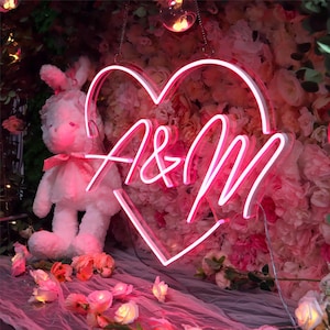 Custom Initials Heart Neon Wedding Sign, Sign Neon Wedding, Wedding Neon Light Personlized LED Circle Neon Sign from Neon Artists image 1