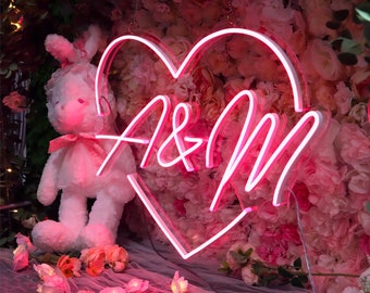 Custom Initials Heart Neon Wedding Sign, Sign Neon Wedding, Wedding Neon Light Personlized LED Circle Neon Sign from Neon Artists