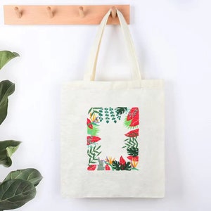 Embroidery Bag Kit For Beginner | Modern Embroidery Kit with Pattern | Flowers Embroidery Full Kit with Needlepoint Hoop| DIY Craft Kit