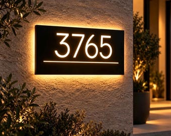 Custom House Number Sign, LED House Number, Personalized Address Plaque, Modern House Numbers, Horizontal Address Sign, Address Number
