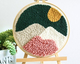 Rainbow/ Mountain Starter Punch Needle Kit DIY craft supplies Beginner Needlepoint Hoop Cross Stitch Birthday Gift