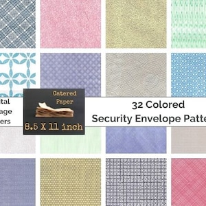 32 hojas de collage digitales de patrones de sobres de seguridad de colores brillantes: perfecto para kit de diario basura, fondos de álbumes de recortes, libro de pociones