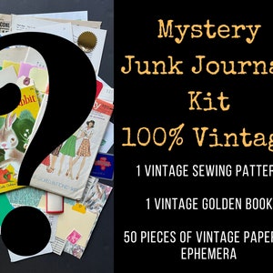 Mystery Vintage Junk Journal Kit: Sewing Pattern, Golden Book, Ephemera - 50 Pieces
