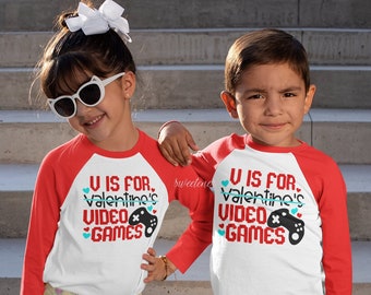 Video Game Valentine Shirt, V is for Video Games, Boys Valentine Shirt, Boys Valentines Day Shirt, Girl valentine shirt, Kids Valentine