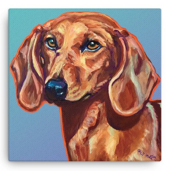 DACHSHUND DOG ART Print on Canvas Portrait print of Colleen Phelon Hall original colorful painting of Dachshund Dog Mom Pet Memorial gift