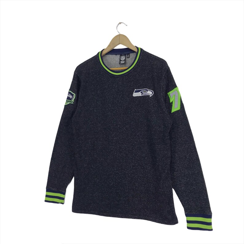 Vintage Seattle Seahawks Sweatshirt Spellout Big Logo Pullover Nfl American Football Sweatshirt Medium Size image 4