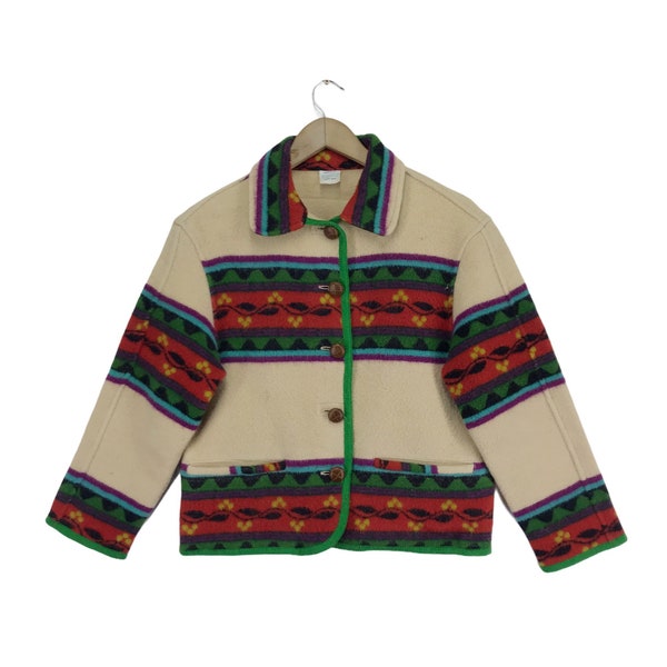 Vintage Benetton Wolle Native Jacke Knopf United Colors Of Benetton Kurzjacke mittlerer Größe Made in Italy