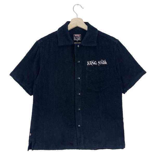 Vintage 00’s King Mob Velour Shirt Button Up Single Pocket Embroidered Logo Seditionaries/punk Black Shirt Size Medium