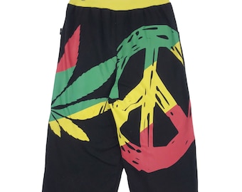 Vintage Anti Produce Baggy Short Pants Rasta/ Marijuana/Peace/Bob Marley SweatPants Size 32