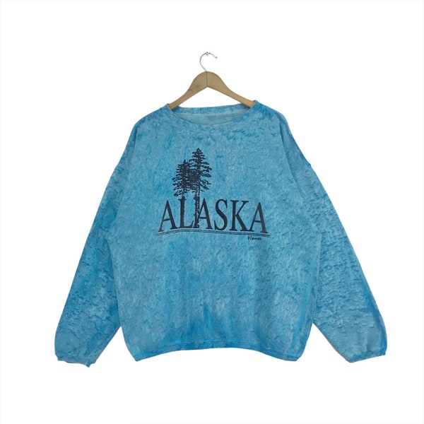 RARE!! Vintage 90’s Alaska Home Sweatshirt Crewneck spellout Big Logo Alaska Home Ice Blue Tie Dye Jumper Sweatshirt X-Large Size