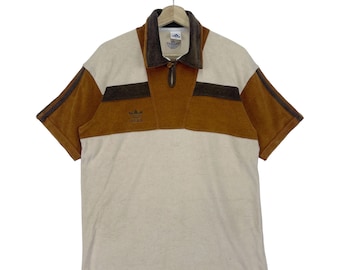 Vintage 90er Jahre Adidas Hemd Knopfkragen Polo/Velours/Handtuch Hemd Größe Medium