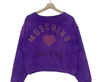 Vintage Moschino Milano Crop Top Sweatshirt Crewneck Big Logo Pullover Pullover Verblasstes Sweatshirt Größe Medium