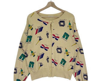 Vintage Lanerossi Sport Cardigan Sweatshirt Button Art Paris Logo Cardigan Size Medium