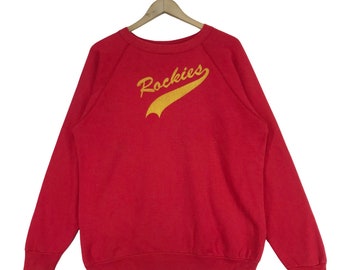 Vintage 80s Rockies Sweatshirt Crewneck Big Logo College Of Rockies Pullover Large Size