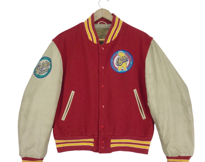 Rarevintage 80/90s Golden Bear Letterman Jacket Wool/leather Golden Bear Embroidery Big Logo