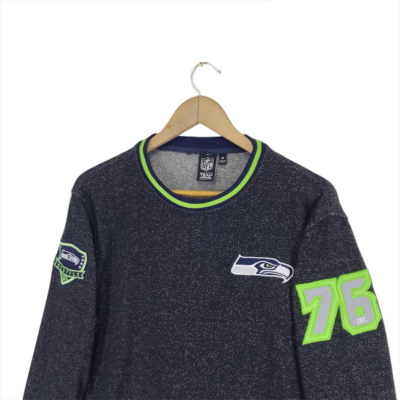 Vintage Seattle Seahawks Sweatshirt Spellout Big Logo Pullover Nfl American Football Sweatshirt Medium Size image 6
