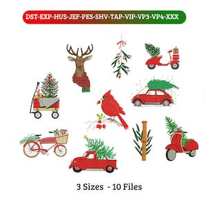 Merry Christmas Collection Embroidery Design, Christmas Tree Embroidery 10 Files, 3 sizes, Instant Download