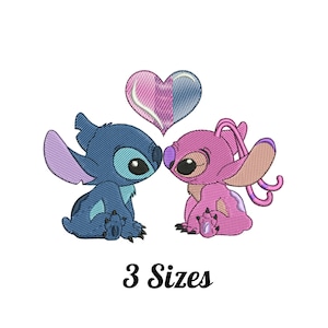 Archivo de diseño de bordado digitalizado Angel Pink y Stitch en 3 tamaños