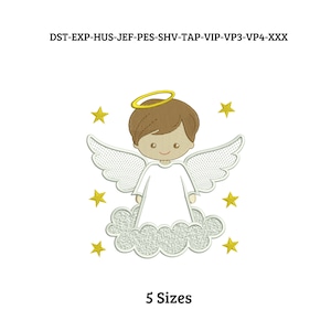 Boy Angel embroidery design, baby embroidery design machine, newborn embroidery pattern, file instant download, Baptism embroidery