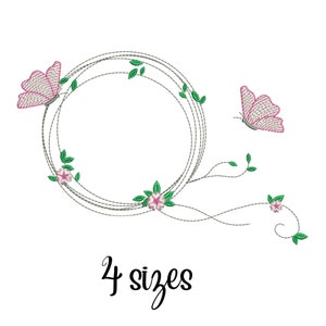 Butterfly Frame embroidery design, floral embroidery design machine, towel embroidery pattern, file instant download, flowers embroidery