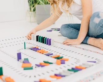 Montessori Toys - Open Ended Toy - Wooden Toys - Wood Toy - Fine Motor - Waldorf Toy - Domino Map Set of 4 Maps- 310 Wooden Dominos