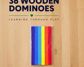 Wooden Domino Set | 36 Rainbow Wooden Dominoes | Math Manipulatives | Fine Motor Toy | Color Sorting | Montessori | Homeschool