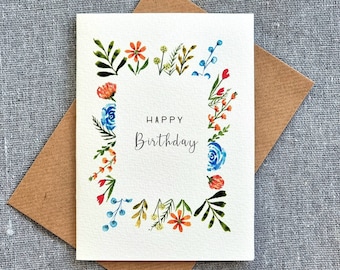 Personalised Birthday Card | Add a name | Handcrafted  Watercolour card | Floral flower design | nature lover, garden lover | cards for him