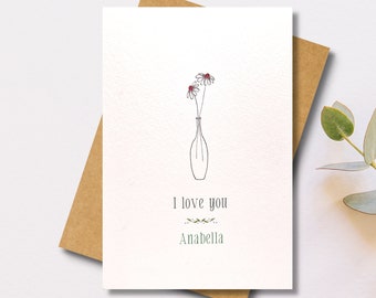 Personalisable Anniversary Card for boyfriend, girlfriend, partner, husband, wife | Handmade watercolour | Daisy in a vase