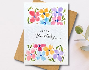 Personalised Birthday Card Colourful Flowers | Watercolour handmade | Floral, handmade | Personalised text