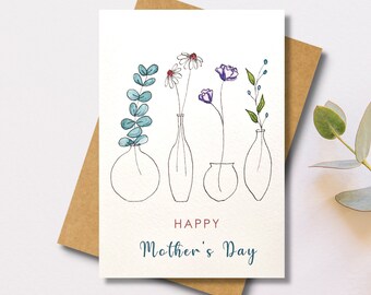 Personalisable Mother's Day Card for Mum, Grandma, Daughter, Nan, Mom, Friends | Vases of Flowers | Handmade watercolour | Mothering Sunday