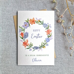 Personalisierte Osterkarte für Mama, Oma, Mann, Frau, Enkelin, Enkel, | Handmade Aquarell | Frohe Ostern | Blumenkranz