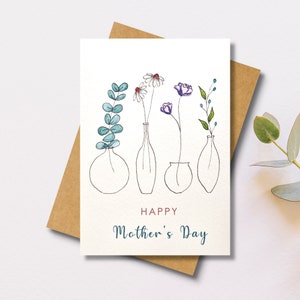 Personalisierbare Muttertagskarte für Mama, Oma, Tochter, Oma, Mutter, Freunde | Vasen mit Blumen | Handgefertigtes Aquarell | Muttersonntag