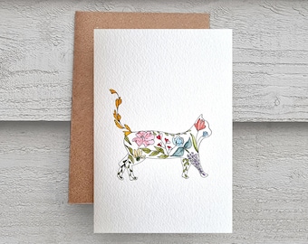 Cat lover personalised card | Original hand painted watercolour card | customised text /  Floral cat | birthday, occasion card | feline card