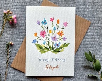 Personalised Birthday Card for Mother, Grandmother, Niece, Friend, Daughter | Add a name | Handmade watercolour| Nature, Wildflower
