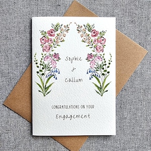 carte de fiançailles personnalisée | Carte aquarelle faite main | Fiancée | Jeunes mariés | Monsieur et Madame | Peinture florale de roses