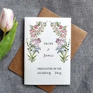 Personalised Wedding Card | Handmade Watercolour card | Marriage | Newlyweds Bride and Groom | Mr & Mrs | Just Married | Floral