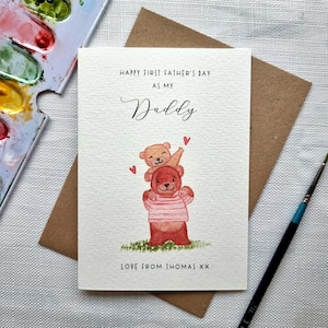 Première carte de fête des pères personnalisée, papa ours, papa, fait main, aquarelle