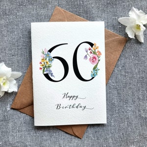 Personalisierte 60er Geburtstagskarte | Floral, Aquarell, handgemacht | Namen hinzufügen | Sechziger | sechzig Jahre | Karte für Sie | Blüten, Rosen