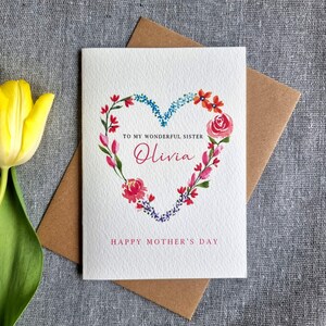 de fête des Mères personnalisable pour belle-soeur, belle-soeur, fille, future mère | Couronne d'amour coeur floral | Aquarelle faite main