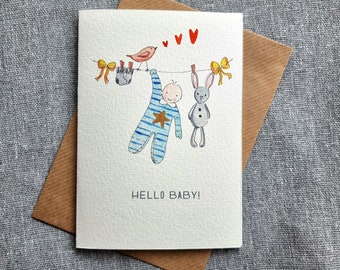 Personalized Watercolor New Baby Card | Hand-painted Gold Stars