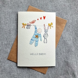 Cartão personalizado para recém-nascido | Aquarela, pintado a ouro | feito à mão, menino, menina, é um menino | Recém-nascido