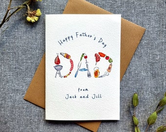 Personalisable Father's Day Card | Daddy, Grandfather, Grandpa, Handmade watercolour, bbq lover