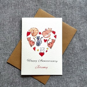 Carte d'anniversaire personnalisée pour amoureux des chats : mari, femme, petite amie, petit ami, partenaire, fiancée | Coeurs de chat