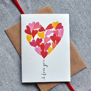 Biglietto di anniversario personalizzato per marito, moglie, partner / Cuore palloncino d'amore fatto a mano / Ti amo / Aggiungi un nome