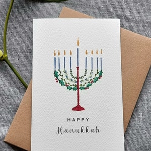 Personalised Hanukkah Greeting Card | Happy Hanukkah Hand Crafted | Menorah Design | A6 Blank Card | Hand painted watercolour