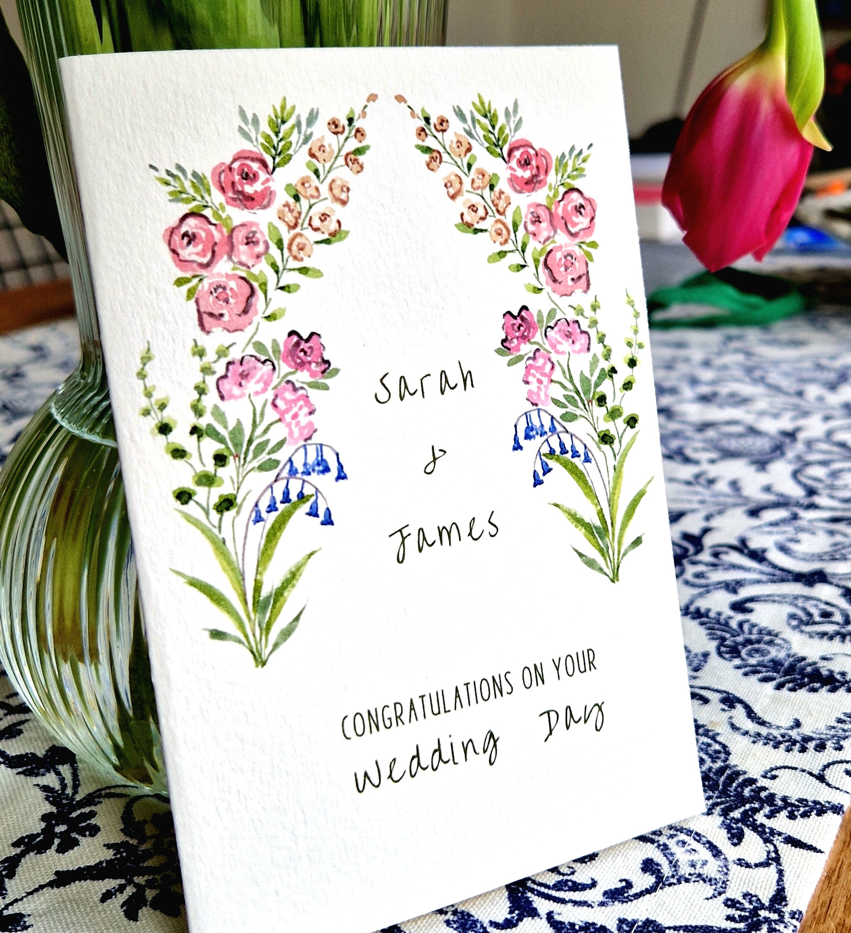 Words and Wishes - Biglietto di anniversario con fiori ad acquerello con dettagli in lamina goffrata, ecologico, prodotto da Words and Wishes