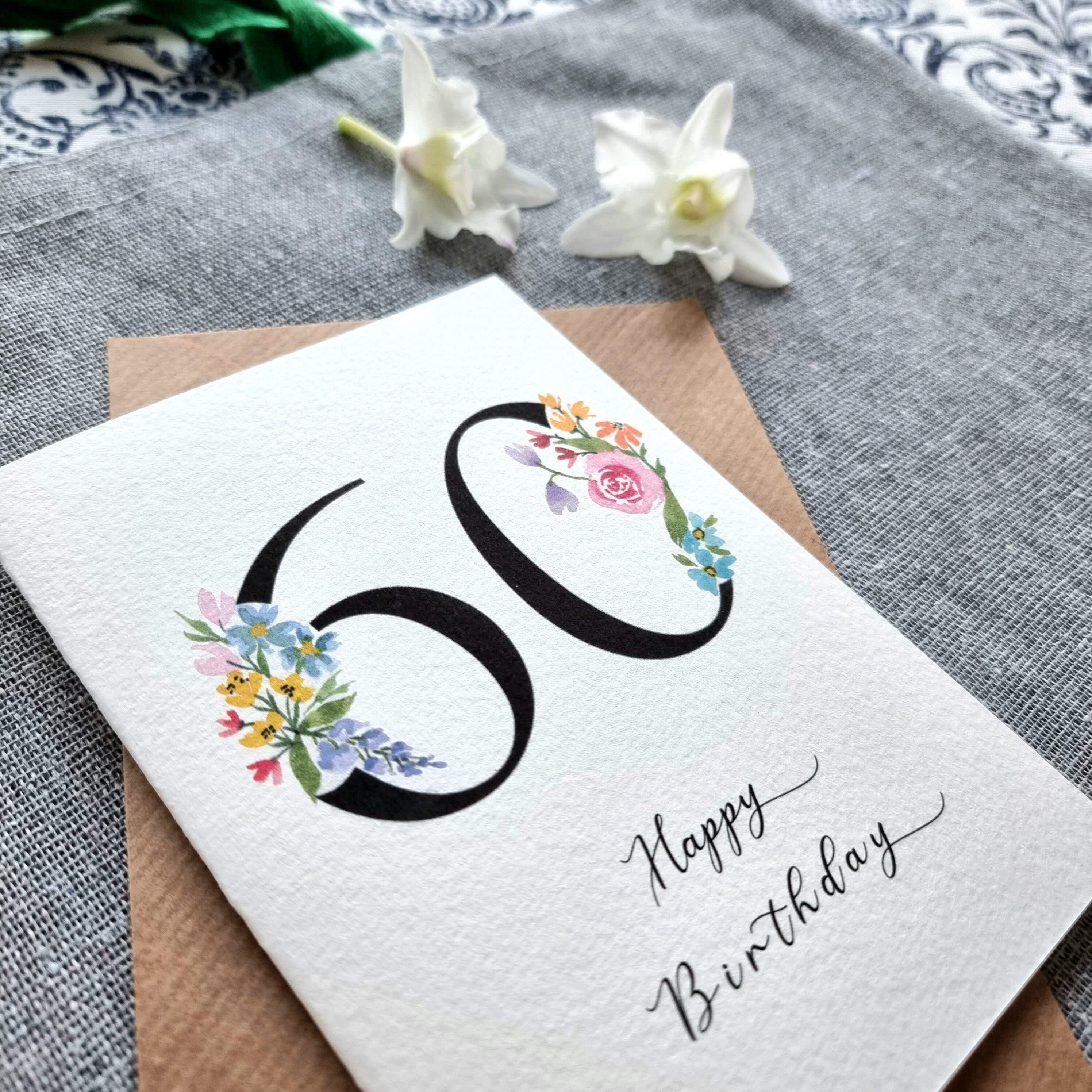 60th Birthday Card For Women - Floral Sixtieth Birthday Greeting Card - Blank Inside Card For Grandma, Mum, Sister